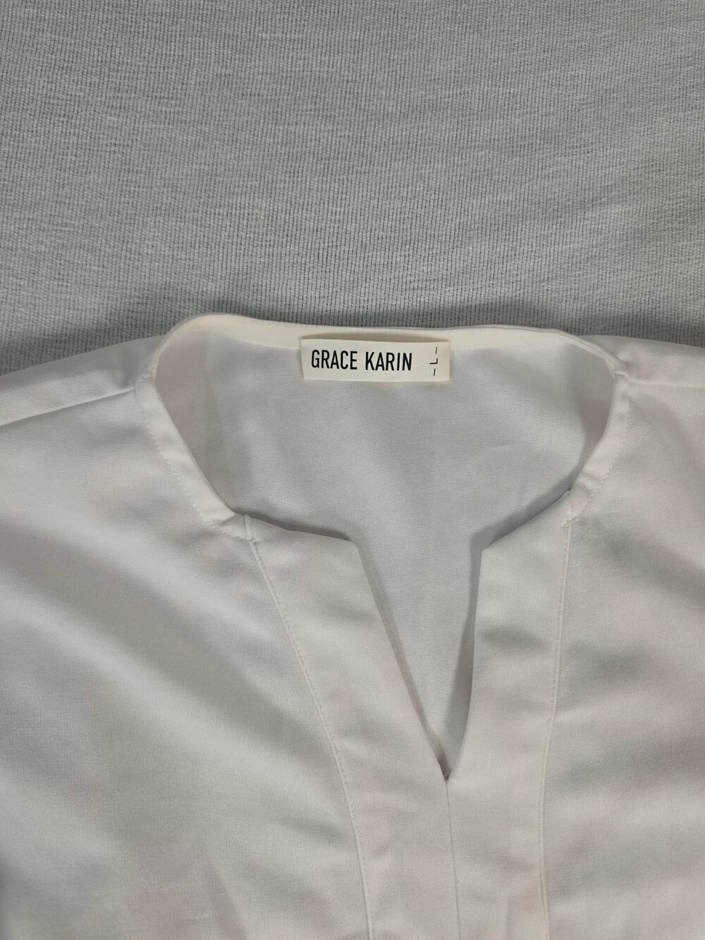 Grace Karin Womens L White Bell Sleeve Peplum Blouse Side Zip